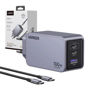UGREEN Nexode Pro USB + USB-C GaN Gyorstöltő Hálózati Adapter 100W - Szürke