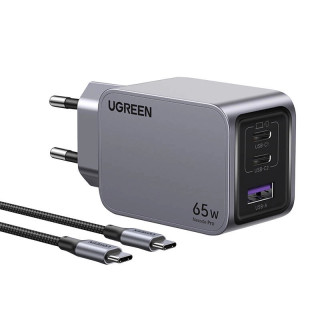 UGREEN Nexode Pro USB + USB-C Gyorstöltő Hálózati Adapter 65W + USB-C Kábel - Fekete