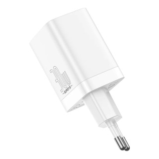 Baseus Super Si Pro USB + USB-C Gyorstöltő Hálózati Adapter 30W - Fehér
