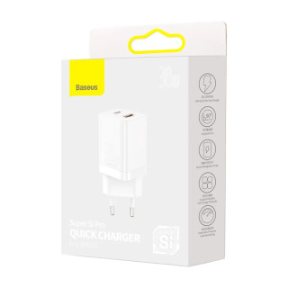 Baseus Super Si Pro USB + USB-C Gyorstöltő Hálózati Adapter 30W - Fehér