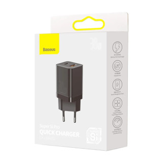 Baseus Super Si Pro USB + USB-C Gyorstöltő Hálózati Adapter 30W - Fekete