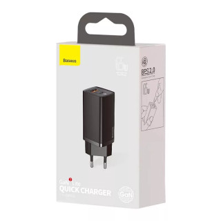 Baseus GaN2 Lite USB + USB-C Gyorstöltő Hálózati Adapter 65W - Fekete