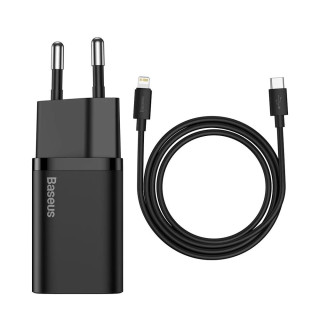 Baseus Super Si USB-C Gyorstöltő Hálózati Adapter 20W + USB-C-Lightning Kábel - Fekete