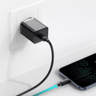 Baseus Super Si USB-C Gyorstöltő Hálózati Adapter 20W + USB-C-Lightning Kábel - Fekete