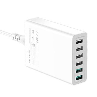 Blitzwolf BW-S15 6x USB Gyorstöltő Hálóati Adapter 60W - Fehér