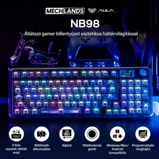 AULA NB98 Vezeték Nélküli Mechanikus Gamer Billentyűzet - Átlátszó