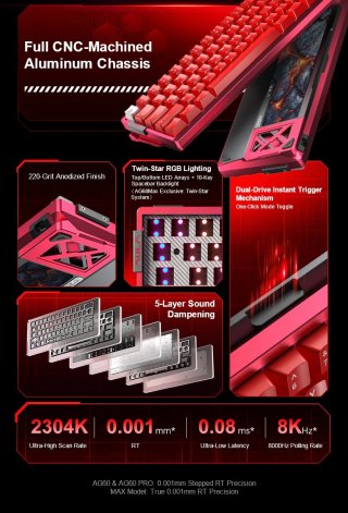 AULA AG60 PRO eSport Magnetic Switch Mechanikus Gamer Billentyűzet - Fekete-Átlátszó