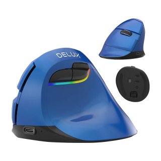 Delux M618Mini Vezeték Nélküli Vertikális Egér Bluetooth + 2.4GHz - Kék