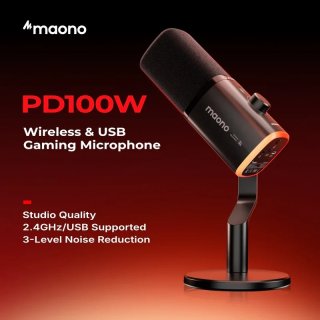 MAONO PD100WS Vezeték Nélküli Streamer Mikrofon RGB + Tartókar Kit- Fekete