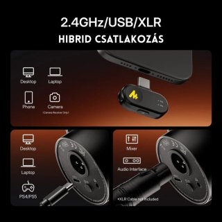 MAONO PD200W Hybrid Vezeték Nélküli Podcast Mikrofon RGB - Fekete