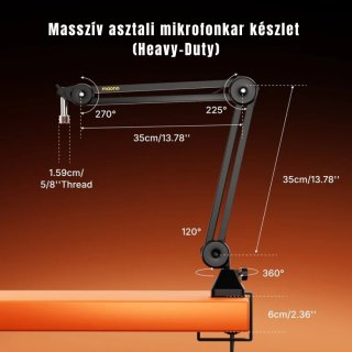 MAONO PD200WS Hybrid Vezeték Nélküli Podcast Mikrofon RGB + Tartókar Kit - Fekete