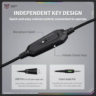 Onikuma X91 RGB Gaming Fejhallgató - Fekete