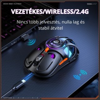 Onikuma DM02 Tri-Mode Vezeték Nélküli Gamer Egér - Fekete