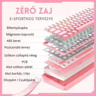 Onikuma G69 Magnetic Switch Gamer Billentyűzet - Pink