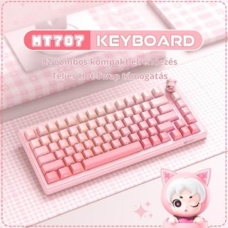 Onikuma MT707 Tri-Mode Vezeték Nélküli Mechanikus Gamer Billentyűzet - Pink