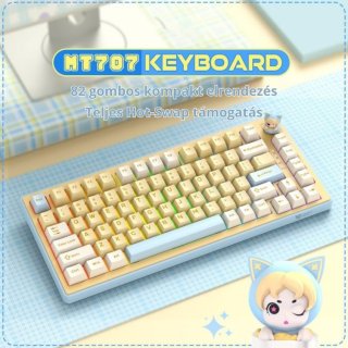 Onikuma MT707 Tri-Mode Vezeték Nélküli Mechanikus Gamer Billentyűzet - Sárga