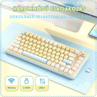 Onikuma MT707 Tri-Mode Vezeték Nélküli Mechanikus Gamer Billentyűzet - Sárga