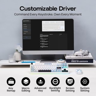 AULA F87 PRO V2 Vezeték Nélküli Mechanikus Gamer Billentyűzet - Fehér-Kék