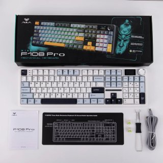 AULA F108 PRO Tri-Mode Vezeték Nélküli Mechanikus Gamer Billentyűzet - Fehér-Kék