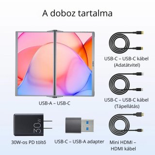 Arzopa E1 Dual Screen Összecsukható Két Kijelzős Hordozható Monitor - 15,6"