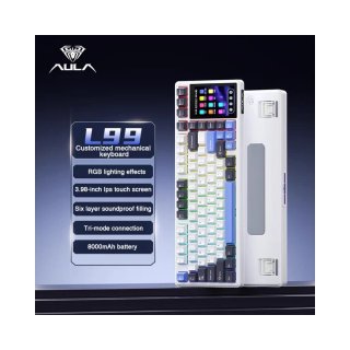 AULA L99 Tri-Mode Vezeték Nélküli Mechanikus Gamer Billentyűzet Érintőképernyővel - Fehér