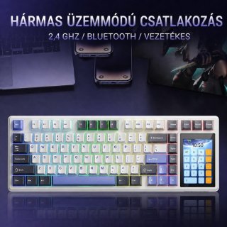 AULA L99 Tri-Mode Vezeték Nélküli Mechanikus Gamer Billentyűzet Érintőképernyővel - Fehér