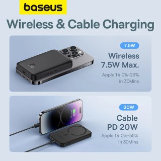 Baseus Magnetic Mini MagSafe Vezeték Nélküli Gyorstöltő Powerbank 5000mAh 20W - Fekete