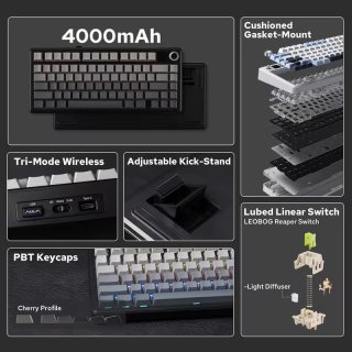 AULA F75 Max Vezeték Nélküli Mechanikus Gamer Billentyűzet - Fekete Contour