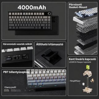 AULA F75 Max Vezeték Nélküli Mechanikus Gamer Billentyűzet - Fekete Contour