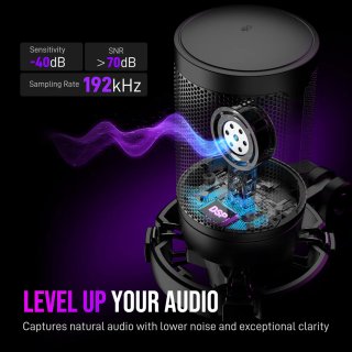Fifine A6T AmpliGame USB RGB kondenzátor mikrofon, fekete