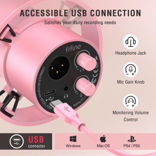 Fifine K688P USB/XLR dinamikus mikrofon, rózsaszín