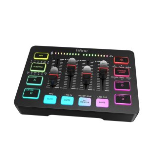 Fifine SC3 AmpliGame, 4-csatornás USB-s gamer audió keverő, fekete