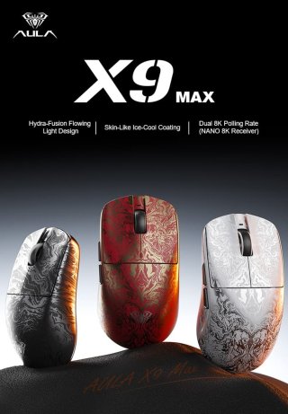 AULA X9 MAX Tri-Mode 8K Vezeték Nélküli Gamer Egér - Fehér