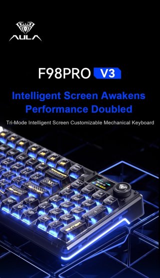 AULA F98 PRO V3 Tri-Mode Vezeték Nélküli Mechanikus Gamer Billentyűzet - Fehér-Kék