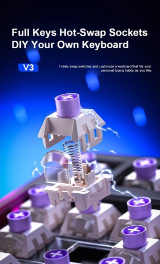 AULA F98 PRO V3 Tri-Mode Vezeték Nélküli Mechanikus Gamer Billentyűzet - Fehér-Kék