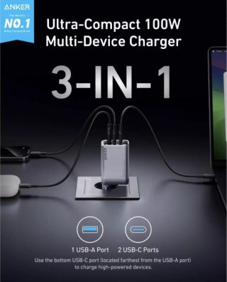 Anker Prime 100W GaN töltő, ezüst