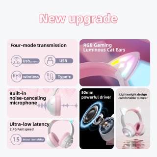 Onikuma GT838 Tri-Mode Vezeték Nélküli Gamer Headset - Cicafüles