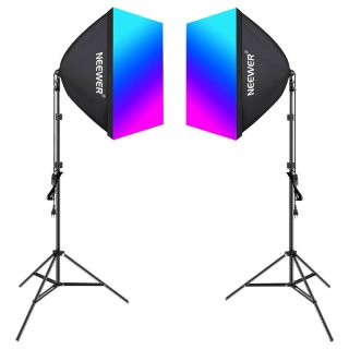 Neewer NK800 készlet két softbox + izzók RGB 24W 2700-6500K + állványok + pajzsok