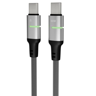 AVAX Töltőkábel STEELY LED USB-C - USB-C, 60W, 1 méter, fekete