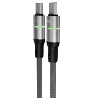 AVAX Töltőkábel STEELY LED USB-C - USB-C, 60W, 1 méter, fekete