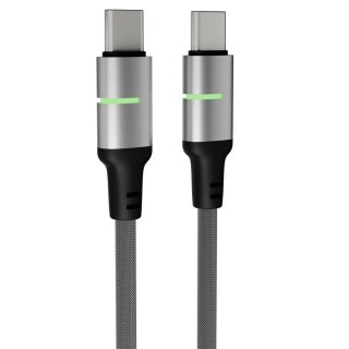 AVAX Töltőkábel STEELY LED USB-C - USB-C, 60W, 1 méter, fekete