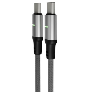 AVAX Töltőkábel STEELY LED USB-C - USB-C, 60W, 1 méter, fekete