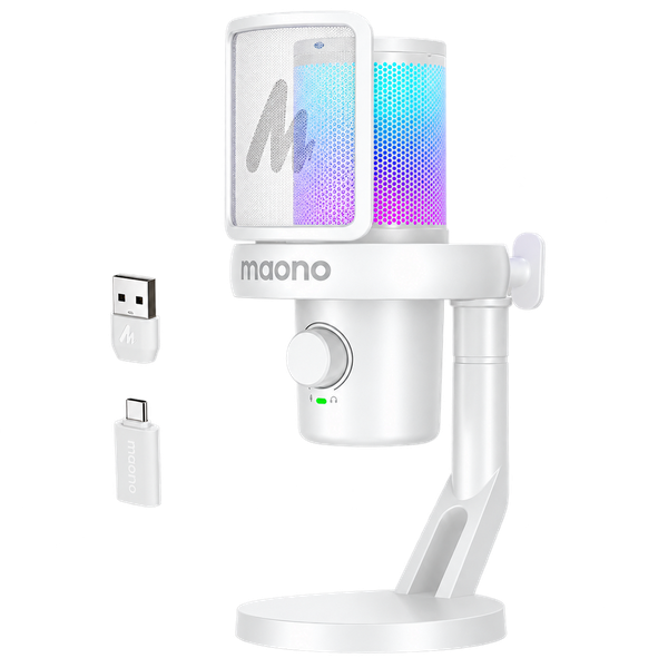 MAONO DM40 Pro USB Vezeték Nélküli Streamer/Gamer Mikrofon RGB - Fehér