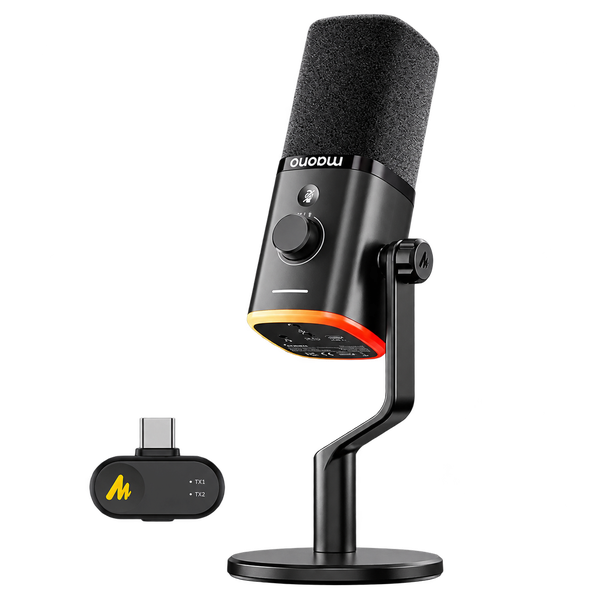 MAONO PD100W Vezeték Nélküli Streamer Mikrofon RGB - Fekete