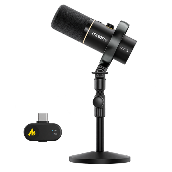 MAONO PD200W Hybrid Vezeték Nélküli Podcast Mikrofon RGB - Fekete