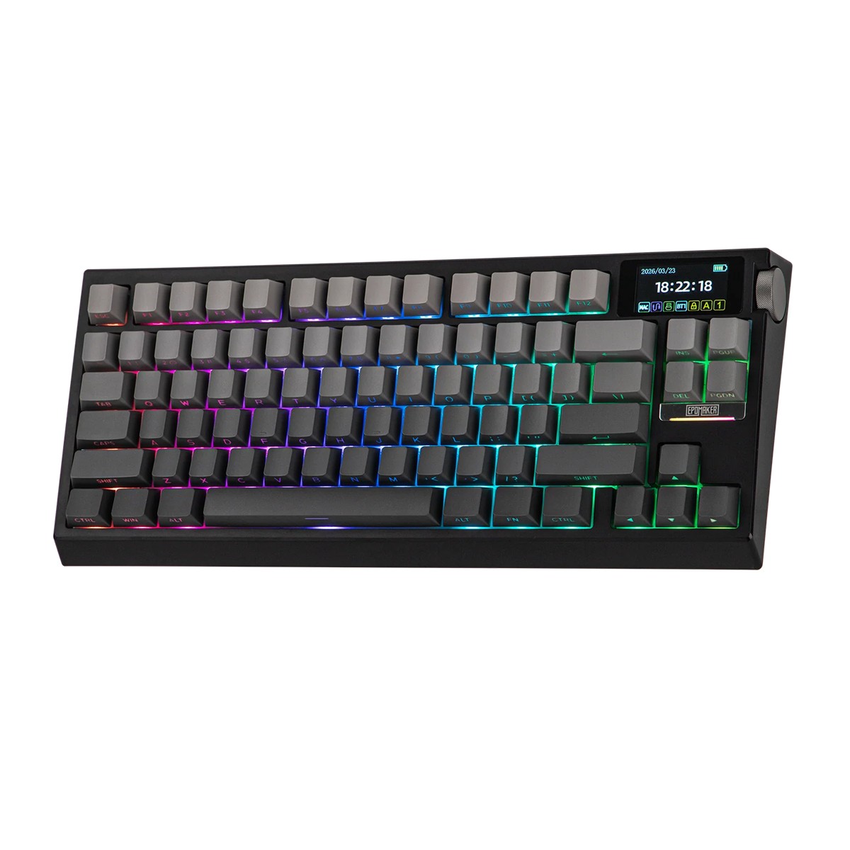 EPOMAKER G84 Pro Black – fekete PBT kupakok és jobb oldali kijelző közelről