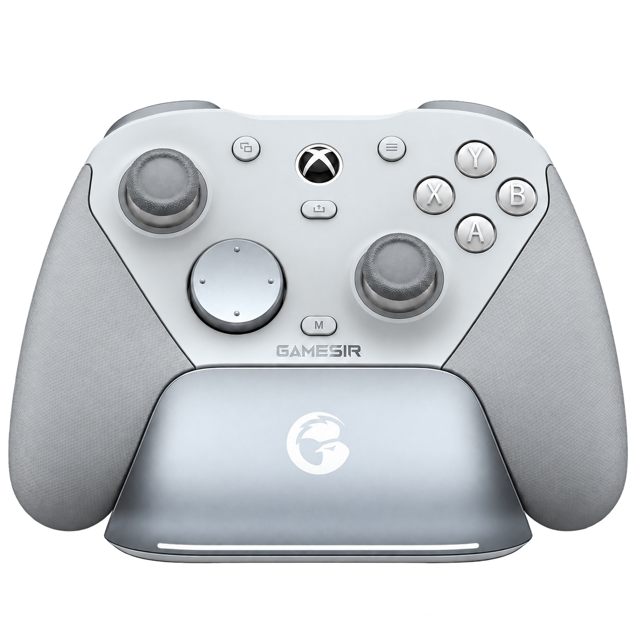 Fehér GameSir G7 Pro a mellékelt töltőállomáson