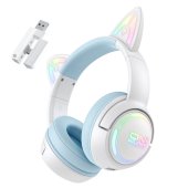 Onikuma GT838 Tri-Mode Vezeték Nélküli Gamer Headset - Fehér-Kék - Cicafüles - Headset