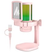 MAONO DGM20 USB Streamer/Gamer Mikrofon RGB - Pink, kondenzátoros, zajszűrő, RGB, USB-C