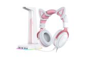 Onikuma X10 Fehér-Pink RGB Gamer Headset - Cicafüles+ ST-2 állvány - Headset